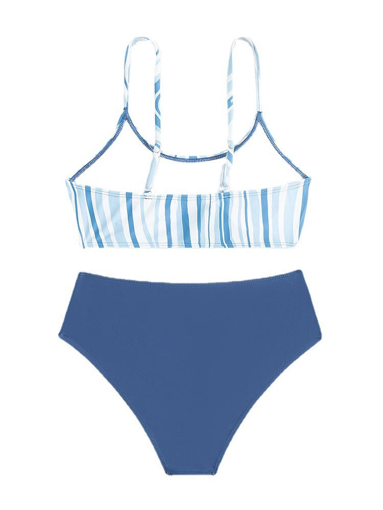 Women's swimsuit set with stylish striped top and high-waisted bottom StylebySassy