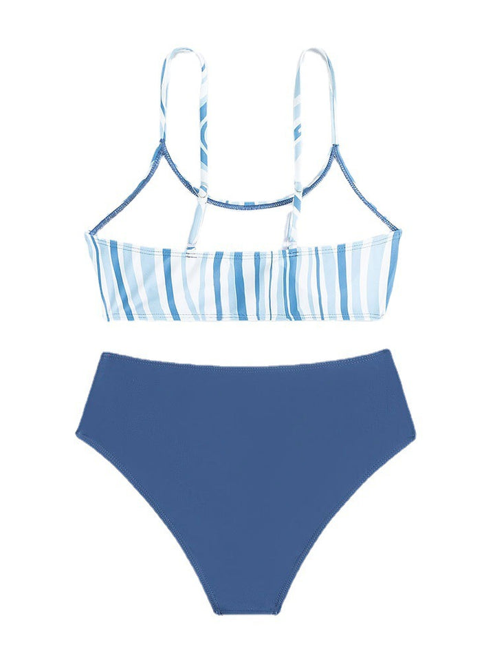 Women's swimsuit set with stylish striped top and high-waisted bottom StylebySassy