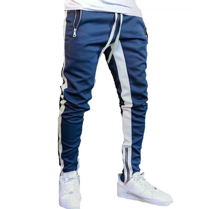 Men's narrow jogging pants with side contrast stripe, drawstring and ankle zipper StylebySassy