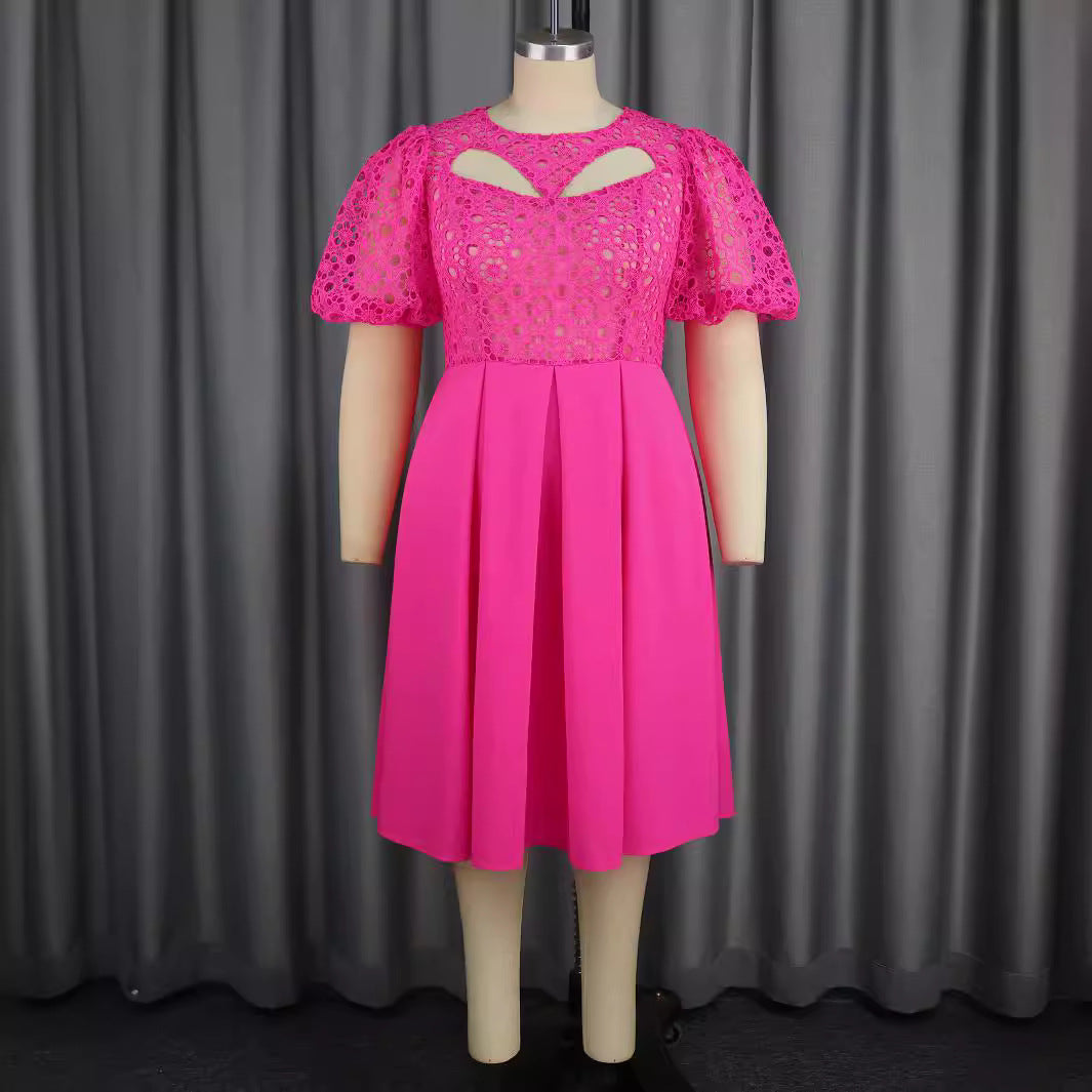 Women's Elegant A-line Dress with Cut-Out Details and Puff Sleeves StylebySassy