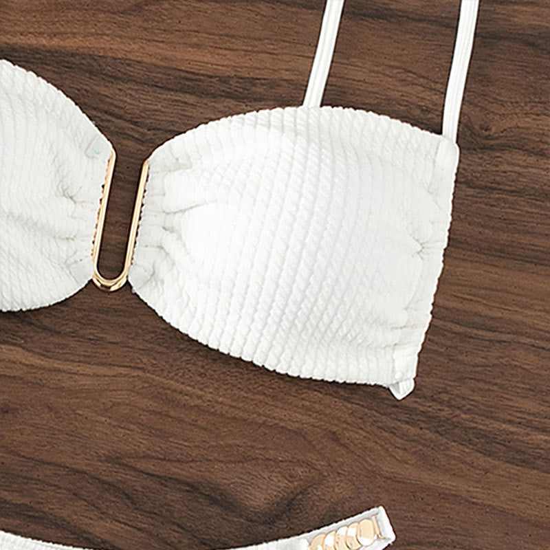 Ladies Bikini Set with refined ruffles and golden accents StylebySassy