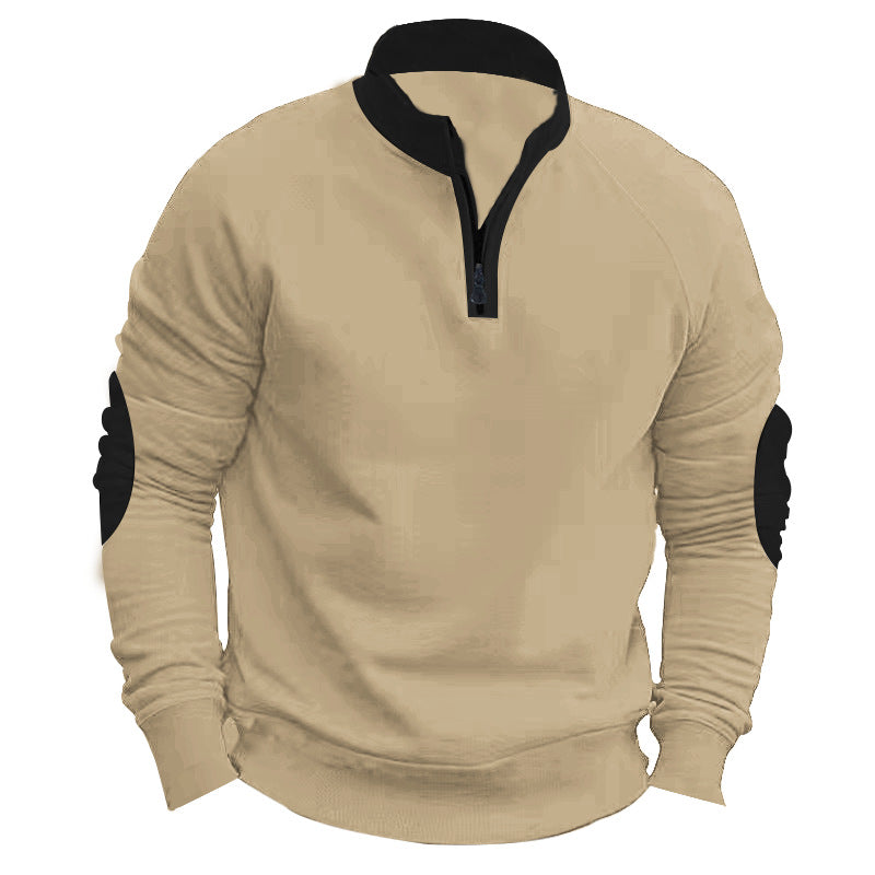Men's raglan pullover with short zip, stand-up collar and ergonomic elbow panels StylebySassy