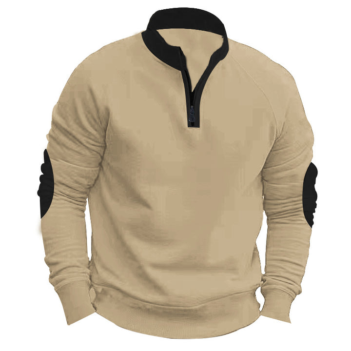Men's raglan pullover with short zip, stand-up collar and ergonomic elbow panels StylebySassy