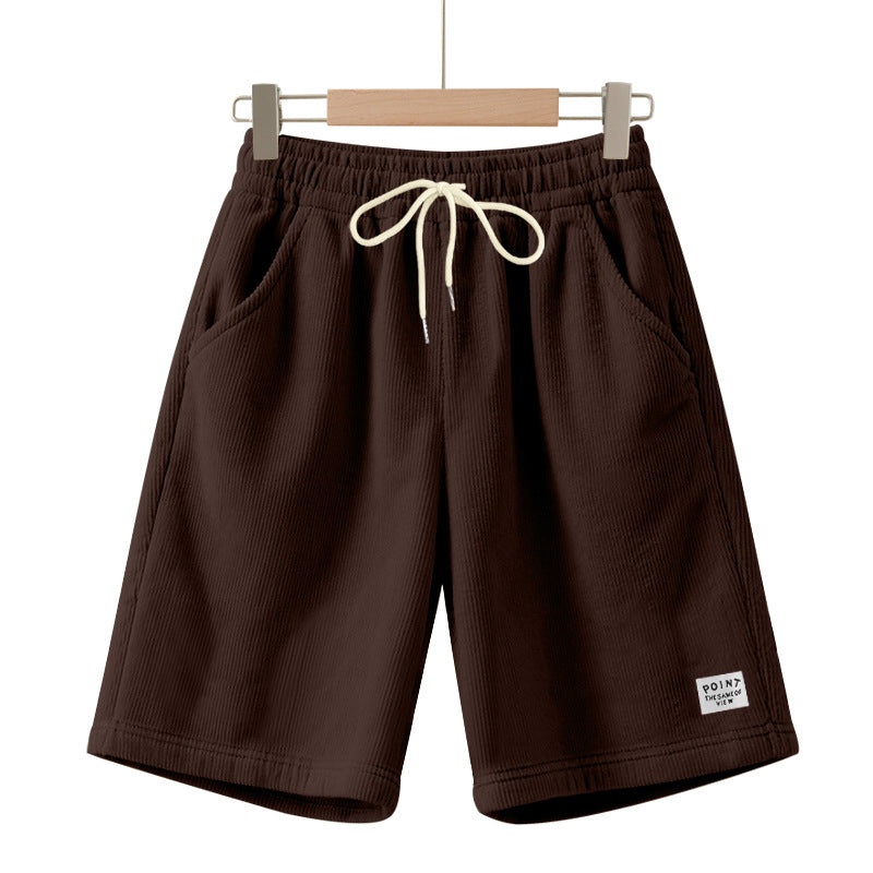 Men's knee-length lounge shorts in ribbed structure jersey with elastic drawstring waistband and patch pockets StylebySassy