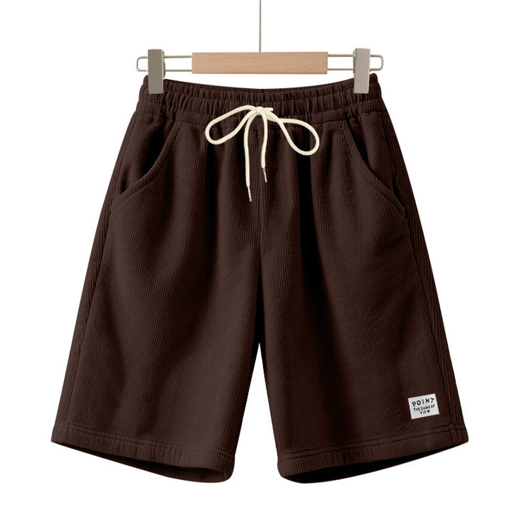 Men's knee-length lounge shorts in ribbed structure jersey with elastic drawstring waistband and patch pockets StylebySassy