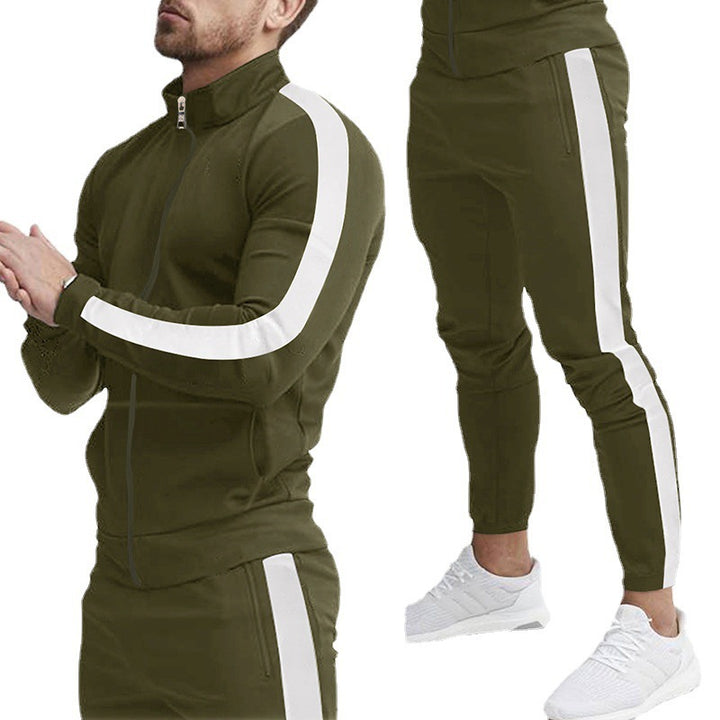 Men's fitted sports outfit with stand-up collar, full-length zip and tapered sports pants with side stripes StylebySassy