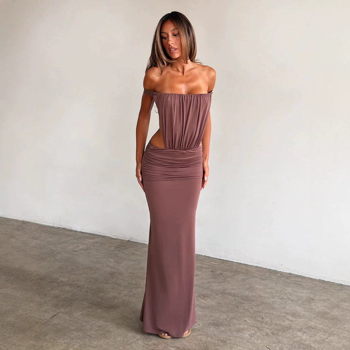 Ladies Long, figure-hugging Maxi Dress with gathered bodice StylebySassy