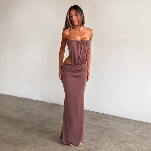 Ladies Long, figure-hugging Maxi Dress with gathered bodice StylebySassy