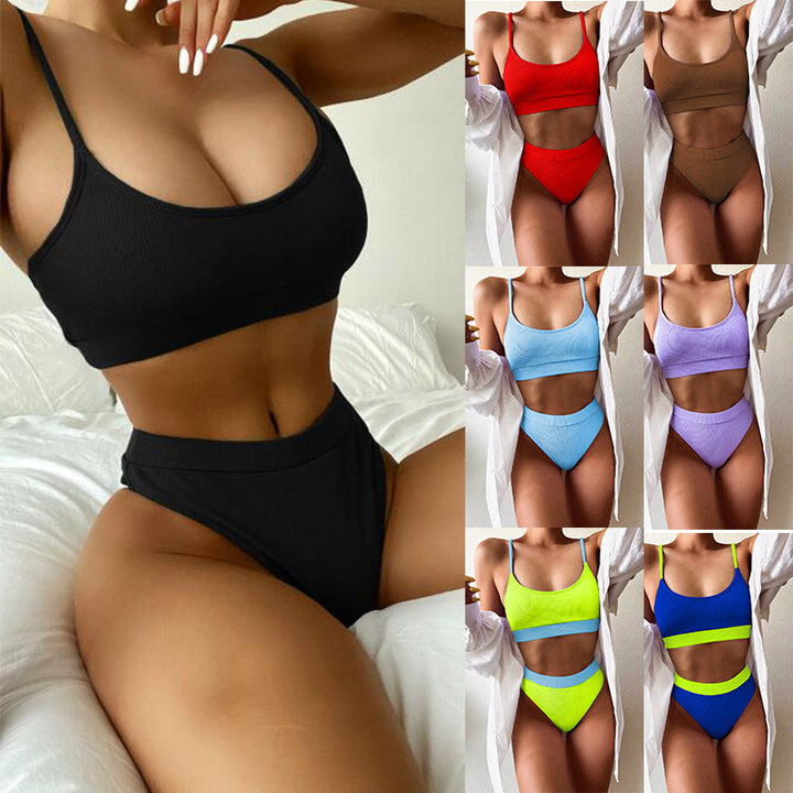 Women's high-waisted bikini set with textured top StylebySassy