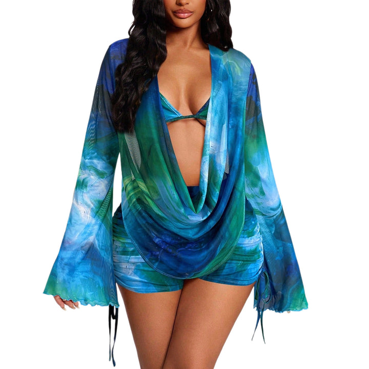 Women's beach dress with draped design and long sleeves StylebySassy