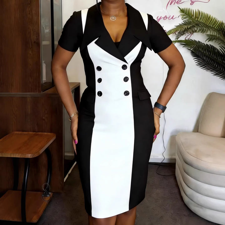 Women's Elegant Sheath Dress with Two-Tone Design and Tailored Accents StylebySassy