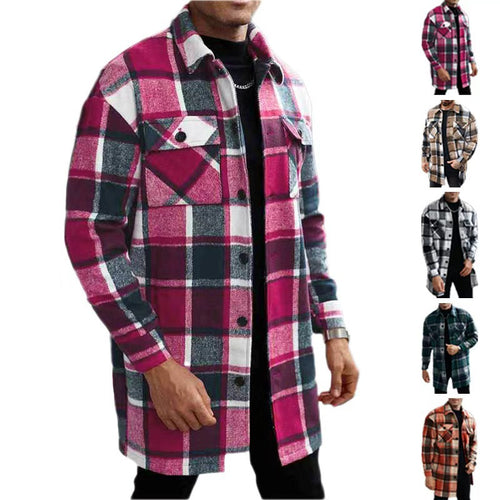 Men's checked longline overshirt with patch chest pockets and button placket StylebySassy