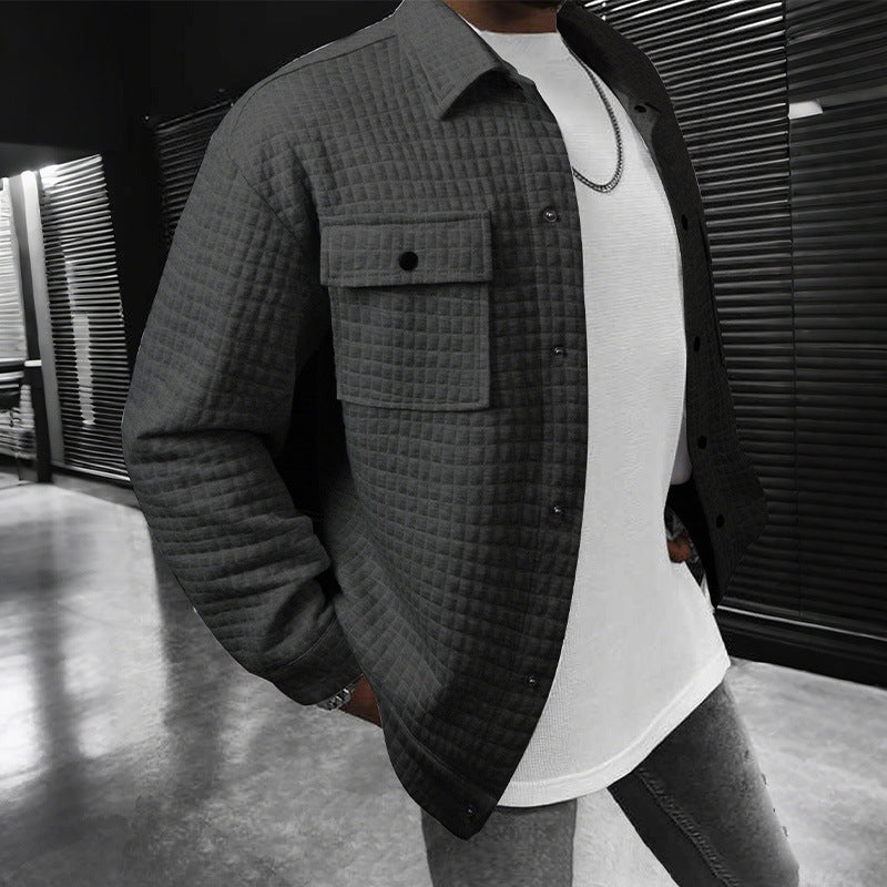 Men's quilted overshirt jacket with square quilted structure and patch chest pockets StylebySassy