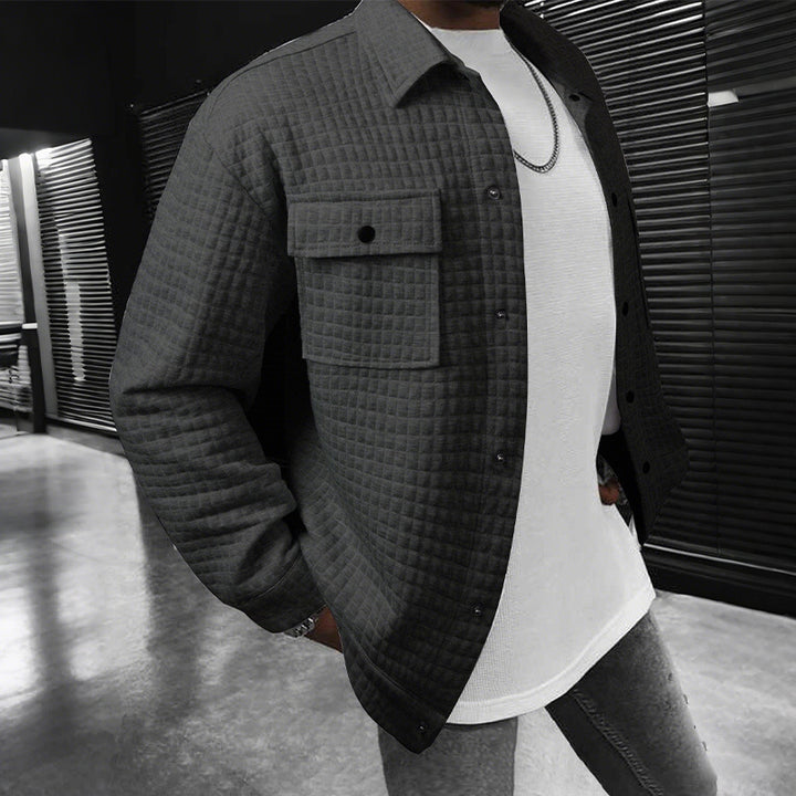 Men's quilted overshirt jacket with square quilted structure and patch chest pockets StylebySassy
