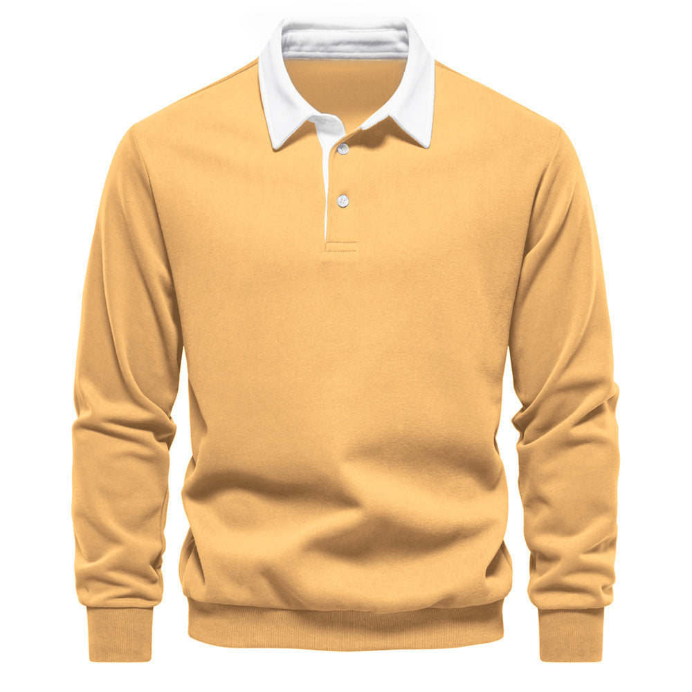 Men's elegant long sleeve polo shirt with contrast collar StylebySassy