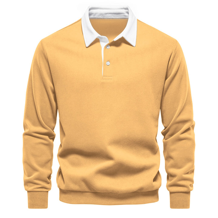 Men's elegant long sleeve polo shirt with contrast collar StylebySassy