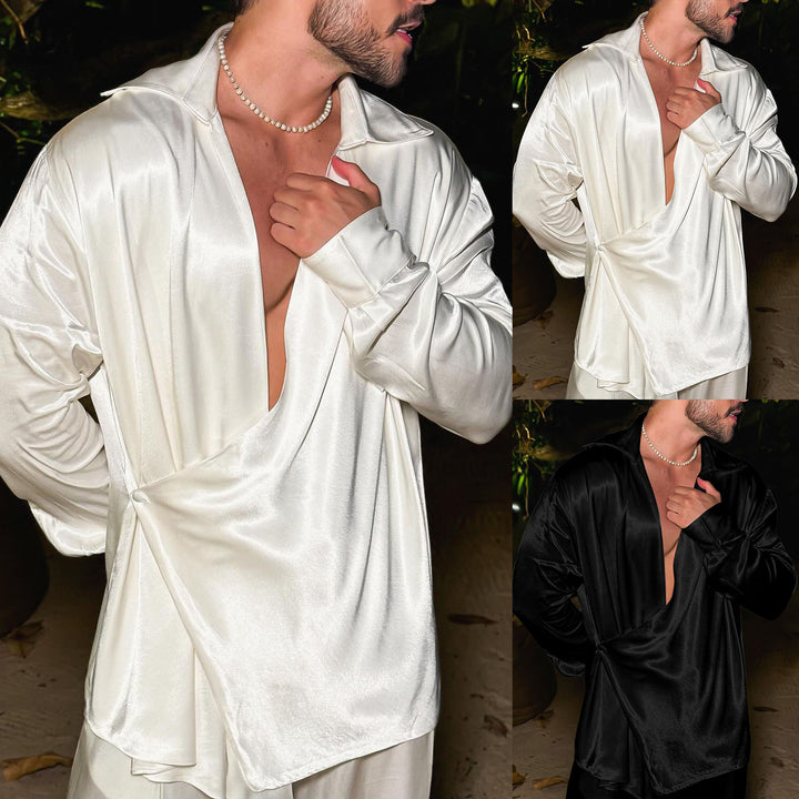 Women nan asymmetric satin wrap blouse with deep V-neck StylebySassy