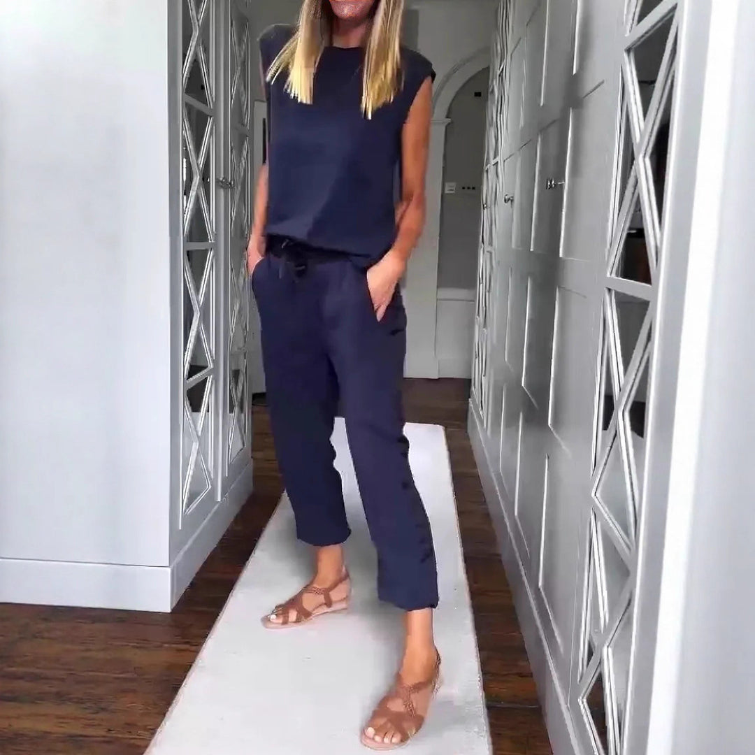 Women's urban jersey two-piece set with dropped shoulder and high-cut cord jog pant StylebySassy