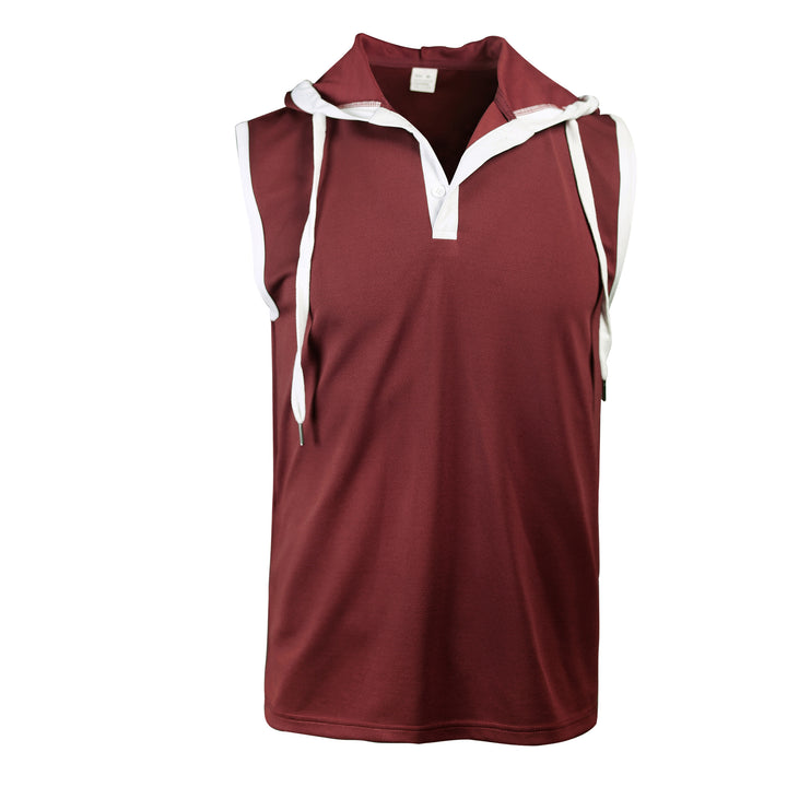 Men's sleeveless hoodie polo shirt with mesh structure and Henley button placket StylebySassy
