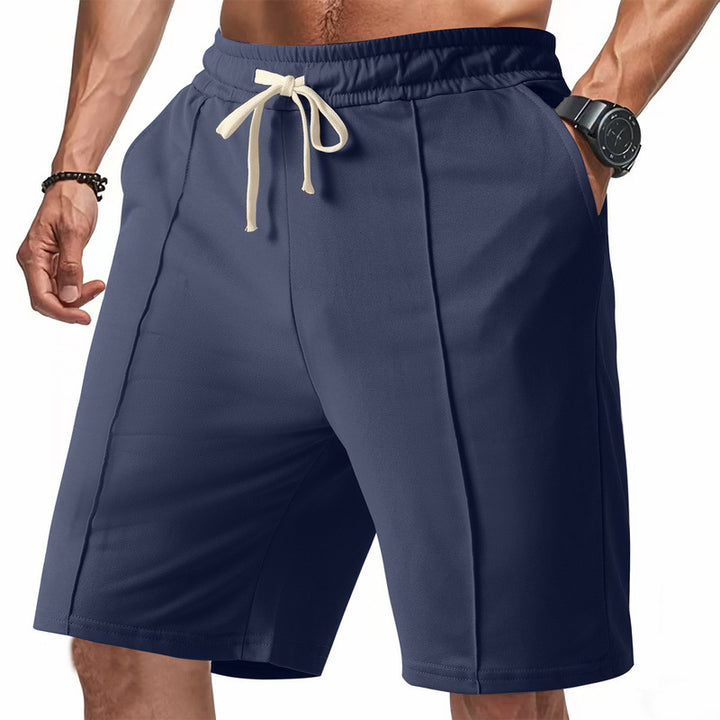 Men's knee-length relaxed Bermuda shorts with flat crease, elastic drawstring waistband and side pockets StylebySassy