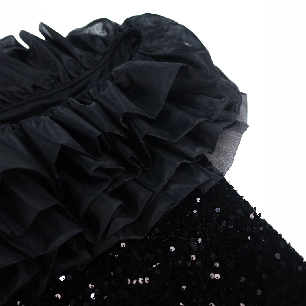 Women glamorous evening dress with voluminous ruffles and sequins StylebySassy