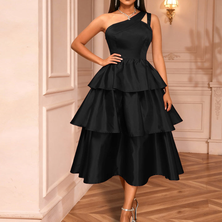 Women's maxi dress with asymmetrical strap and voluminous ruffles StylebySassy