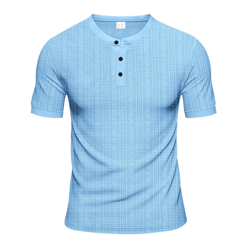 Men's short sleeve Serafino with triple button placket and finely knitted grid structure StylebySassy