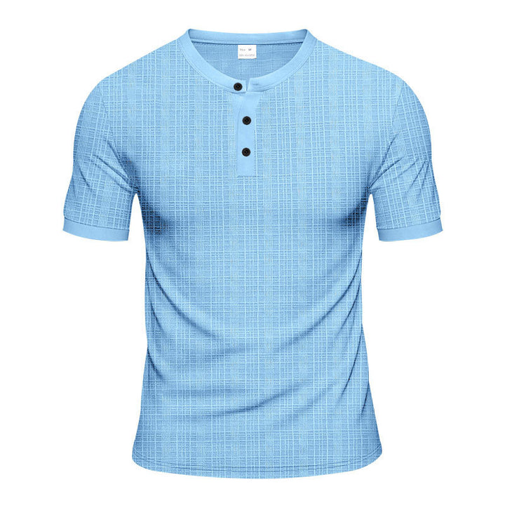 Men's short sleeve Serafino with triple button placket and finely knitted grid structure StylebySassy