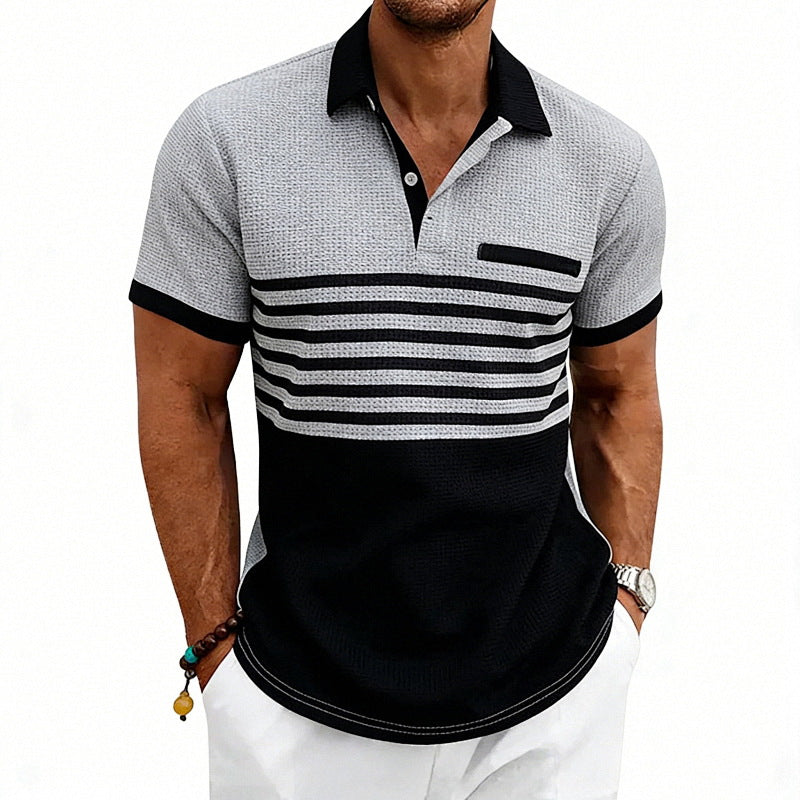 Men's Jacquard Polo with Block Stripes, Chest Cover and Cotton Mix StylebySassy
