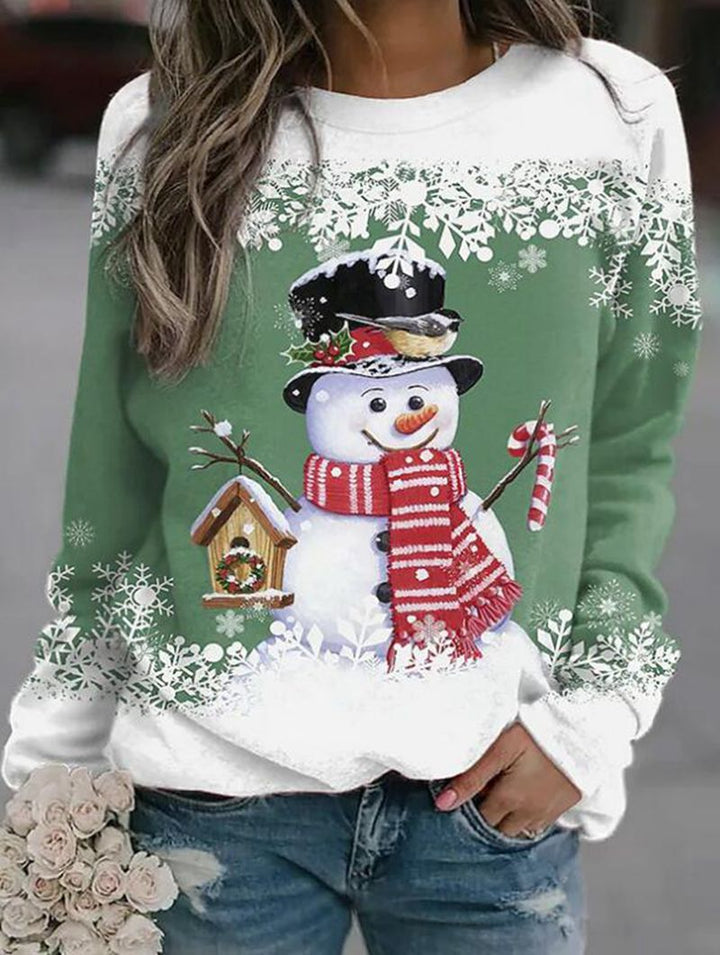 Women's Christmas Sweatshirt with Snowman Design and Round Neckline StylebySassy