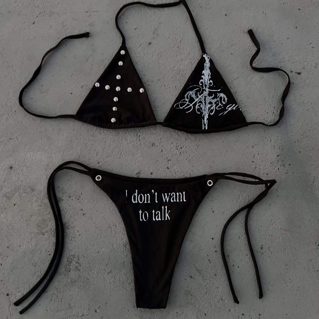 Women Triangle Bikini with unique lettering and glitter elements StylebySassy