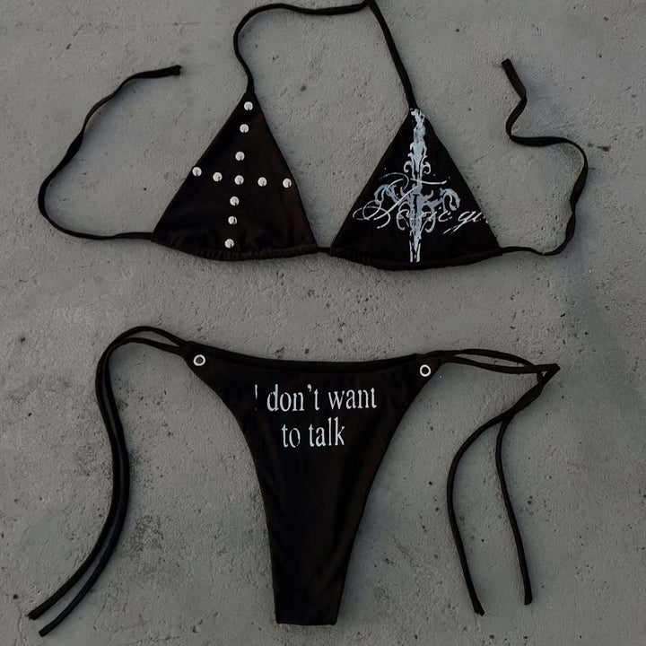 Women Triangle Bikini with unique lettering and glitter elements StylebySassy
