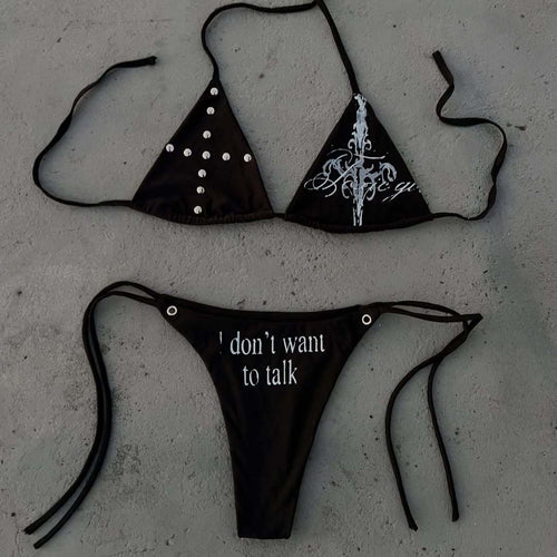 Women Triangle Bikini with unique lettering and glitter elements StylebySassy