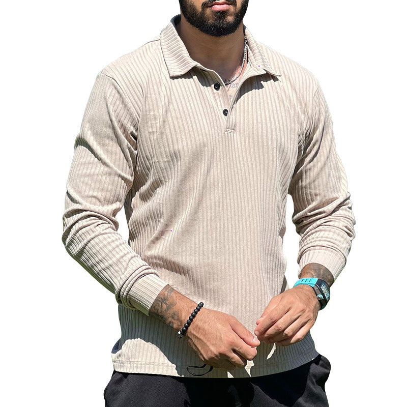 Men's ribbed long-sleeve polo with textured knit and half-button placket StylebySassy