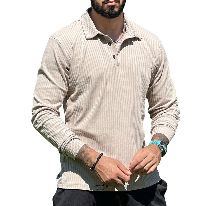 Men's ribbed long-sleeve polo with textured knit and half-button placket StylebySassy