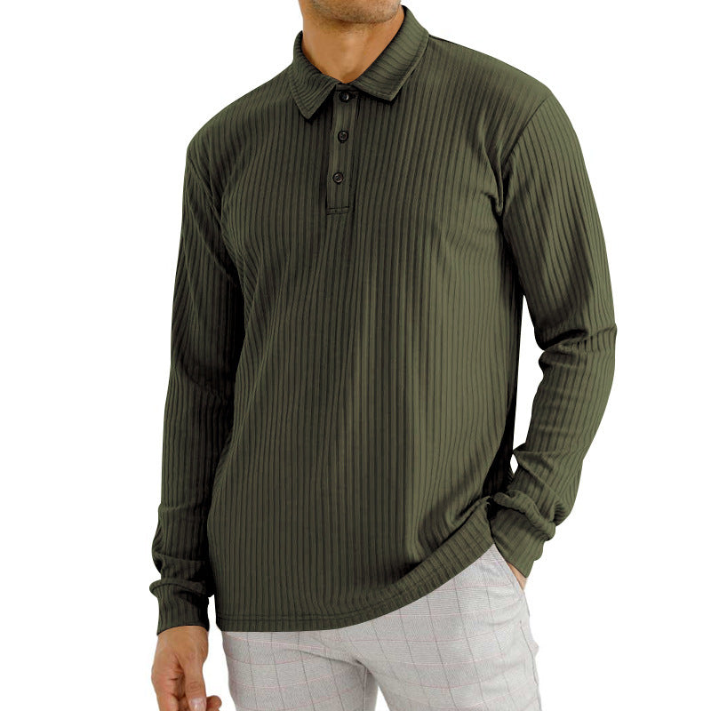 Men's nano ribbed long sleeve polo shirt with fine ribbed texture, classic collar, and elastic hem StylebySassy