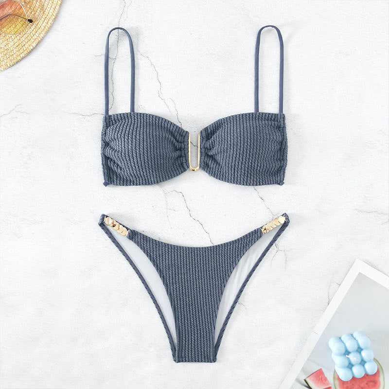 Ladies Bikini Set with refined ruffles and golden accents StylebySassy