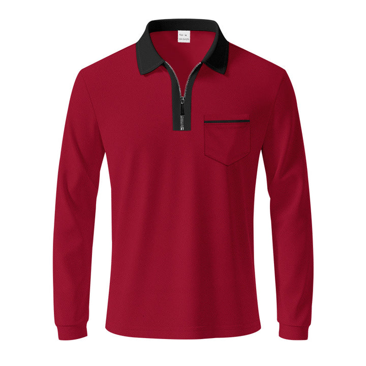 Men's long-sleeved polo with half zip, patch chest pocket, and fine structure jersey quality StylebySassy