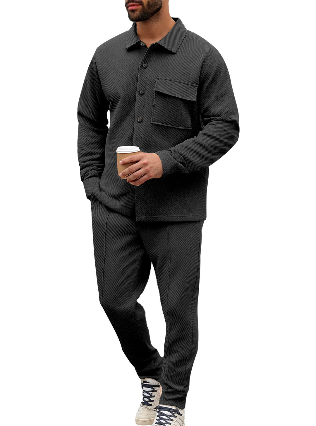 Men's Nan Shirt Jacket Set with Flap Pocket and Tapered Comfort Trousers StylebySassy