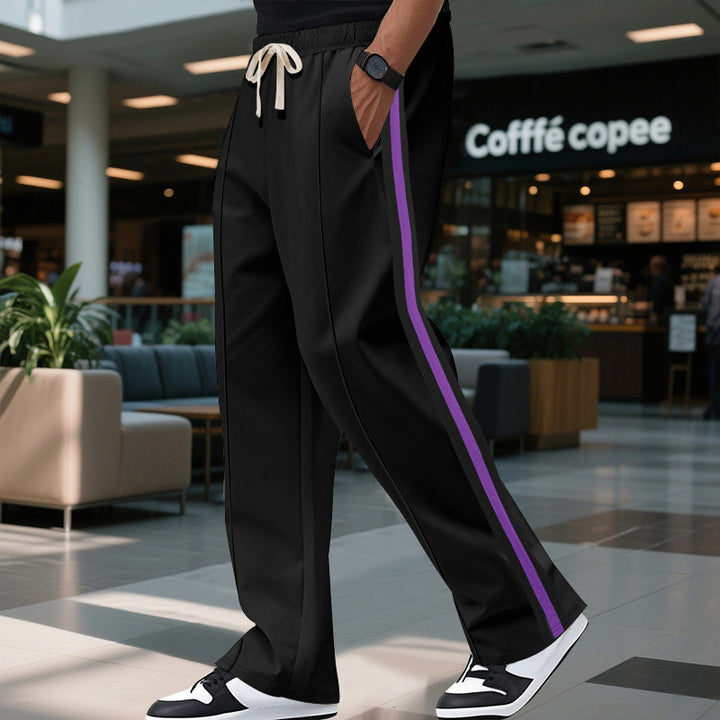 Men's loosely falling casual chinos with side contrast stripe and drawstring waistband StylebySassy