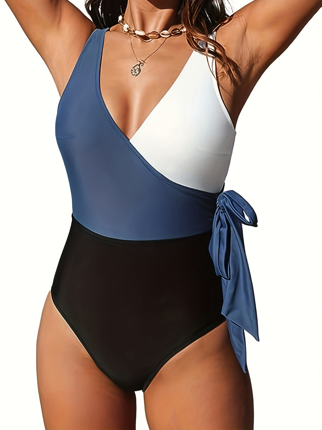 Women's One-Piece Swimsuit with Fashionable Wrap Design and Side Ties StylebySassy