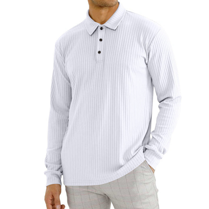 Men's nano ribbed long sleeve polo shirt with fine ribbed texture, classic collar, and elastic hem StylebySassy