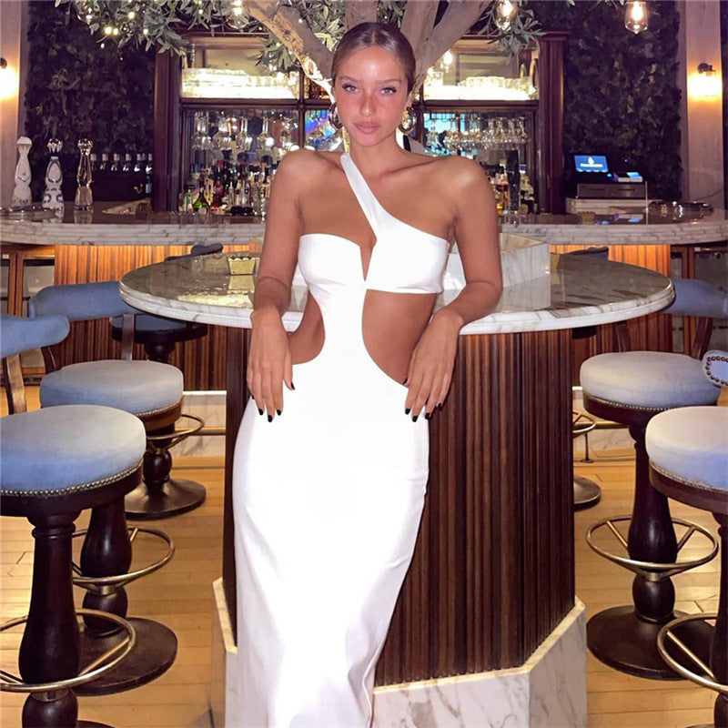 Women's Off-Shoulder Evening Dress with Asymmetric Neckline StylebySassy