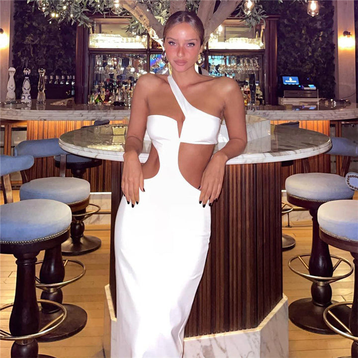 Women's Off-Shoulder Evening Dress with Asymmetric Neckline StylebySassy
