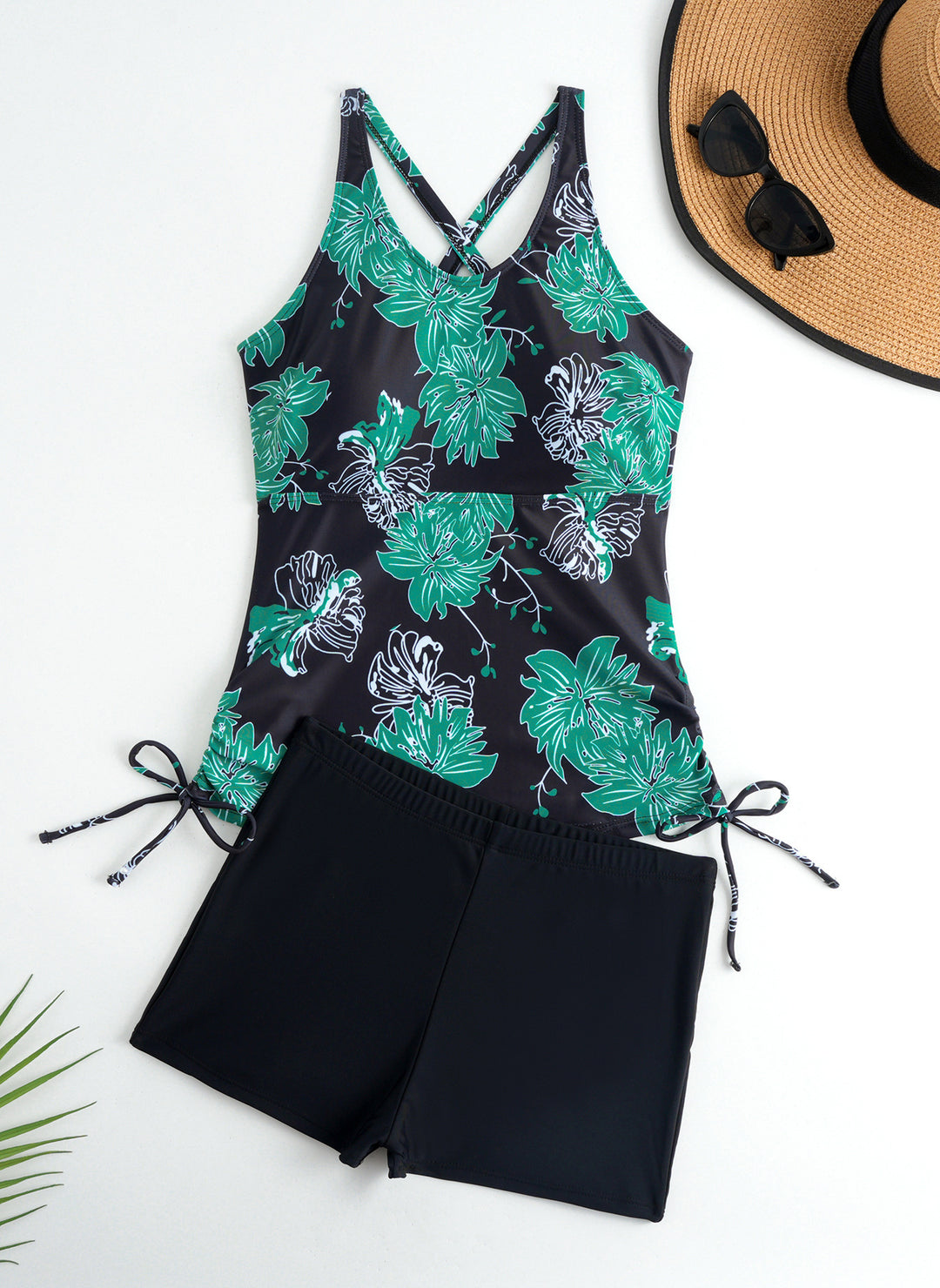 Ladies Tankini Set with fashionable floral design and comfortable shorts StylebySassy