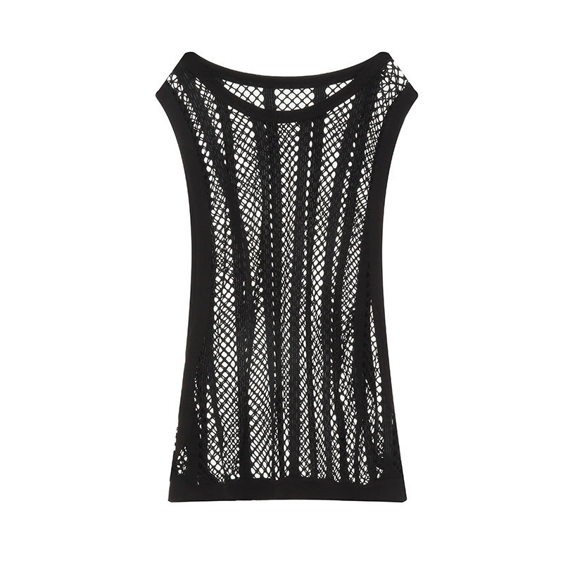 Women's airy hole knit mesh top with wide straps and elastic hem StylebySassy