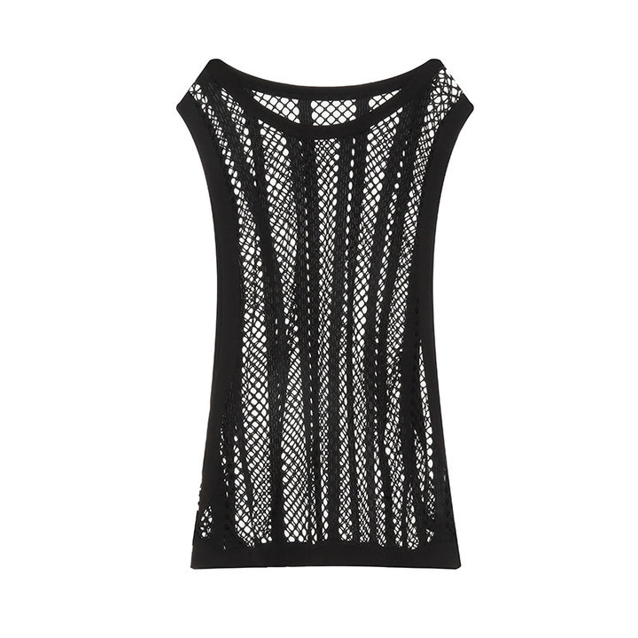 Women's airy hole knit mesh top with wide straps and elastic hem StylebySassy