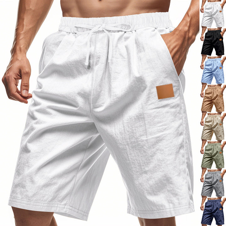 Men's lightweight casual Bermuda shorts with elastic waistband, drawstring and discreet leather application StylebySassy