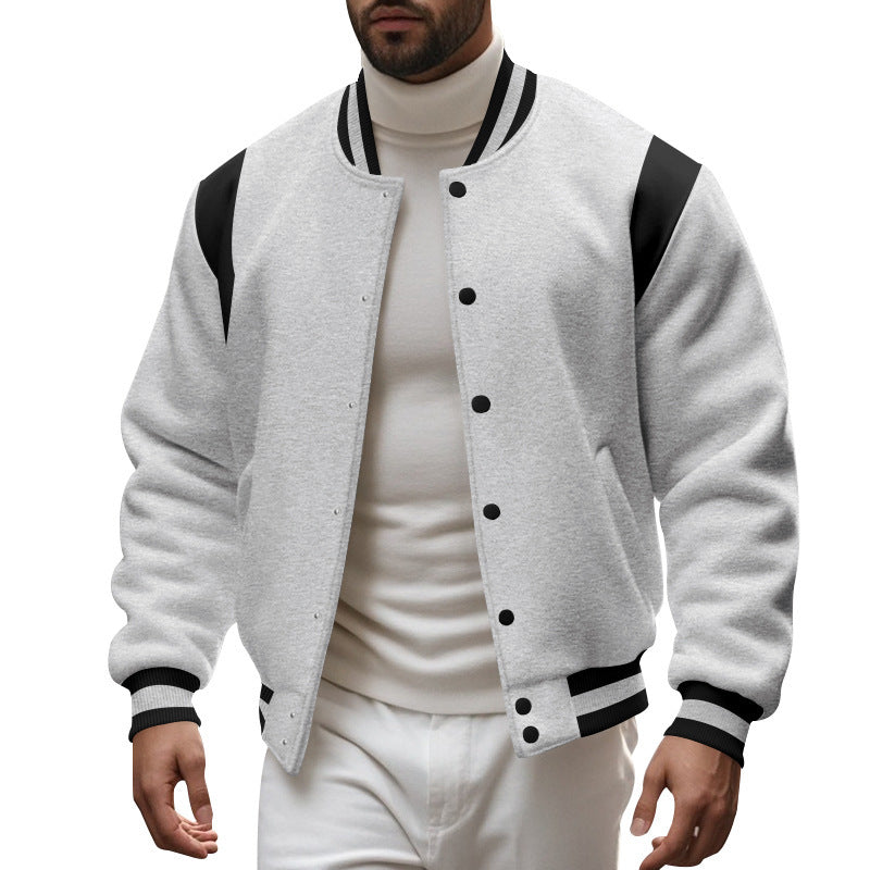 Men's nan College baseball jacket with snap button placket, ribbed collar and contrasting yokes StylebySassy