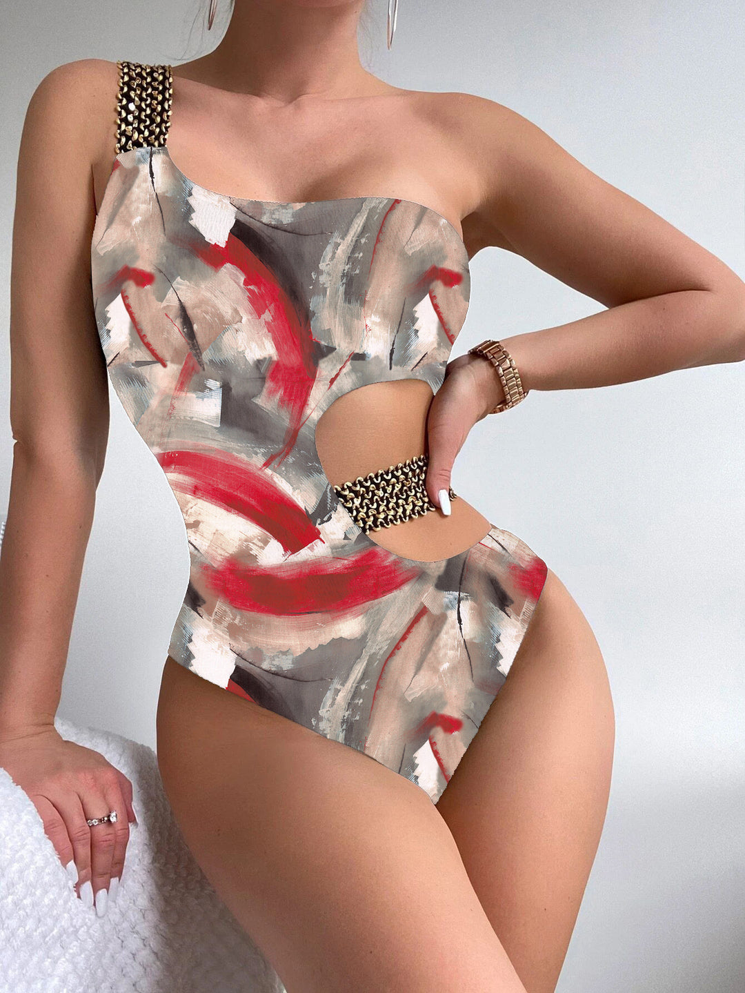 Women One-Piece Designer Swimsuit with Asymmetrical Cut and Fashionable Straps StylebySassy